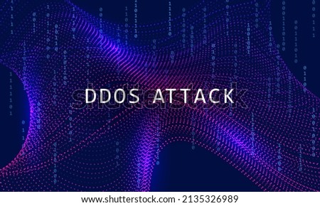 DDoS attack digital vector background with 0 1 bytes information motion. Cyber security concept. DDOS attack abstract illustration. 0 1 data flow. Big data technology. Web hacking 