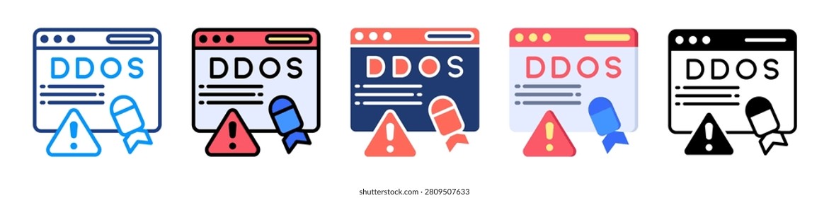Ddos Attack Icon Set Multiple Style Collection Vector Illustration