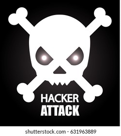 Ddos Attack. Stop Hacker Abstract Background with Binary Code, Skull, Bones and for Place Text. Pirate Icon with Jolly Roger. Vector illustration