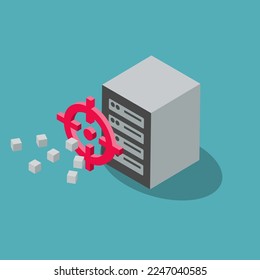 DDoS attack symbol with a gunsight and a target server. Flat design, easy to use for your website or presentation.