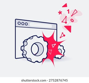 DDoS attack symbol with a web browser window with an unavailable service. Easy to use for your website or presentation.