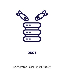 icono ddos de la colección de seguridad de Internet. Ddos lineales delgados, protección, icono de contorno de virus aislados en fondo blanco. Signo de ddos de vector de línea, símbolo para web y móvil