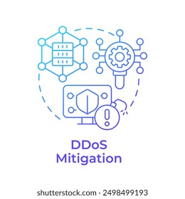 Icono de concepto de gradiente azul de mitigación de DDoS. Infraestructura de red, tráfico de Web. Amenaza en línea. Ilustración de línea de forma redonda. Abstractas idea. Diseño gráfico. Fácil de usar en infografía, presentación