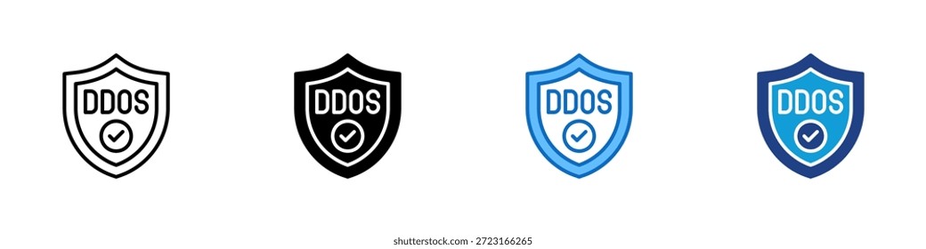 Vetor de design de ícone de vários estilos de proteção DDoS - sistema de defesa que protege servidores e redes contra ataques de negação distribuídos