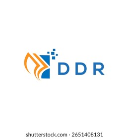 Projeto de logotipo de contabilidade de reparo de crédito DDR no fundo branco. Iniciais criativas DDR Conceito do logotipo da letra de gráfico de crescimento. Design do logotipo de finanças empresariais DDR.
