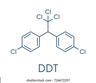 DDT (dichlorodiphenyltrichloroethane) molecule. Controversial pesticide, used in agriculture and for malaria disease vector control. Skeletal formula.