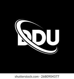 Logo de DDU. Carta DDU. Diseño del logotipo de la letra DDU. Logotipo de DDU inicial vinculado con el círculo y el logotipo del monograma en mayúsculas. Tipografía DDU para tecnología, negocio y marca inmobiliaria.
