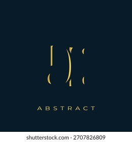 DE Abstract Golden Logo Design. Composição de Símbolo Dourado Abstrato sobre um Fundo Azul Marinho Escuro