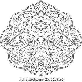 Élément de décoration arabe.  Tazhib, tazhib, arabesque.  Élément de la peinture du Coran