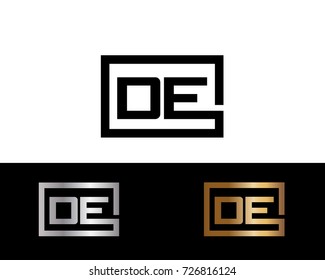 DE Box Logo. Letter Design Vector with Black Gold Silver Colors
