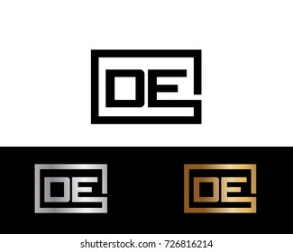 DE Box Logo. Letter Design Vector with Black Gold Silver Colors
