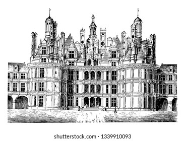 Château De Chambord The Hâtel De Ville At Compiègne Amongst Their Number The Château De Chambord French Renaissance Architecture Vintage Line Drawing Or Engraving Illustration.