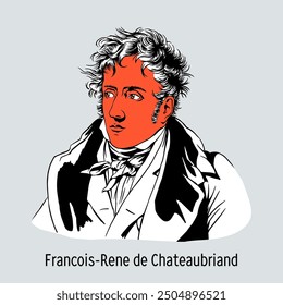 François René de Chateaubriand was a French writer, politician and diplomat, ultra-royalist, viscount, peer of France, conservative, one of the first representatives of romanticism. Vector illustratio