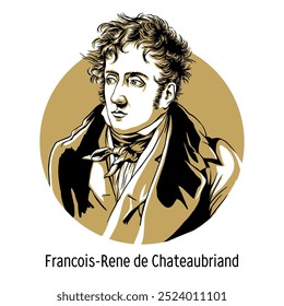 François-René de Chateaubriand was a French writer, politician and diplomat, ultra-royalist, viscount, peer of France, conservative, representative of romanticism. Hand-drawn vector illustration