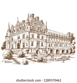 Chаteau de Chenonceau. Engraving
