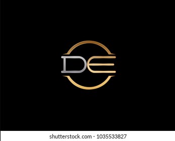 DE circle Shape Letter logo Design in silver gold color
