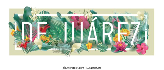 de JuaÌ�rez City Typographic Floral Framed Vector Card Design
