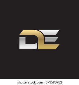 DE company linked letter logo golden silver black background