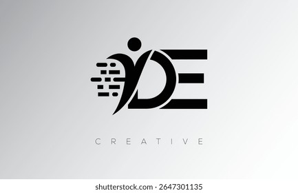 Logotipo de Monograma Digital Criativo DE - Design de marca de letra futurista apresentando forma humana, movimento de pixel e estilo técnico mínimo para identidade de marca inovadora
