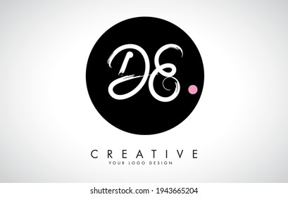 DE D E Brush Letter Logo Design with Black Circle and Handwritten Letters.