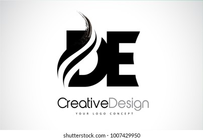 DE D E Creative Modern Black Letters Logo Design with Brush Swoosh