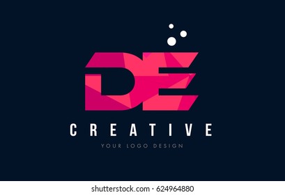 DE D E Purple Letter Logo Design with Low Poly Pink Triangles Concept