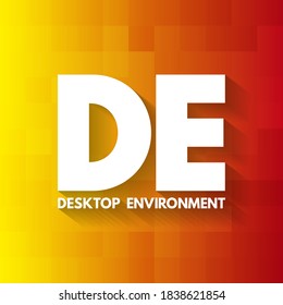 DE - Desktop Environment Is An Implementation Of The Desktop Metaphor Made Of A Bundle Of Programs Running On Top Of A Computer Operating System, Acronym Concept Background