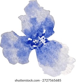 Ilustración botánica de flor azul pintada a mano en acuarela. Flor individual aislada sobre fondo blanco. Ideal para diseños románticos, estampas textiles, papelería, invitaciones, branding, decoración, productos editoriales y proyectos creativos con estética floral y artesanal.