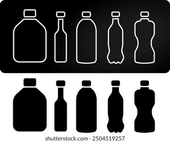 ícones de garrafas preto e branco black and white bottle icons