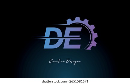 Logotipo de fusão de engrenagens DE - Marca de letra industrial inspirada na tecnologia industrial Marca de letra industrial futurista Design para marcas de tecnologia e engenharia.