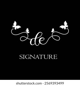 DE Handwritten initial letter, DE simple signature vector logo with butterfly shape variation, beauty, photography letter logo design . D E