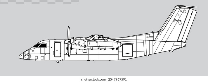 Desenho vetorial do avião regional turboélice. Vista lateral. Imagem para ilustração e infográficos.