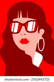 Ilustración de hermosa mujer para diseño de época navideña, vectorial con colores rojos