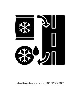De Icing Black Glyph Icon. Removing Ice Covering From Roads. Help Cars And People To Easily Move On Streets In Winter Period. Silhouette Symbol On White Space. Vector Isolated Illustration