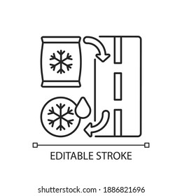 De icing linear icon. Removing ice covering from roads. Help cars to move on streets in winter. Thin line customizable illustration. Contour symbol. Vector isolated outline drawing. Editable stroke