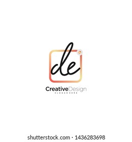 DE initial handwriting with color logo icon template vector.
