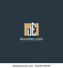 DE initial letter building logo for real estate with square design