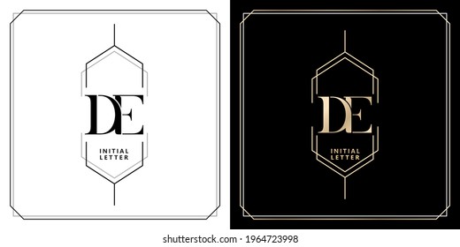 DE initial letter and graphic name, DE Monogram, for Wedding couple monogram, logo company and icon business, with black white colors and golds colors designs with isolated white and black backgrounds