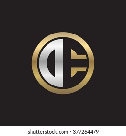 DE initial letters circle elegant logo golden silver black background