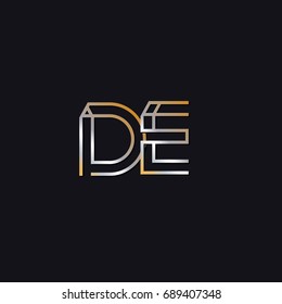 DE initial letters elegant logo golden silver black background