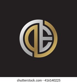 DE initial letters linked circle elegant logo golden silver black background