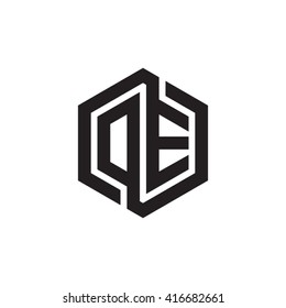 DE initial letters loop linked hexagon monogram logo