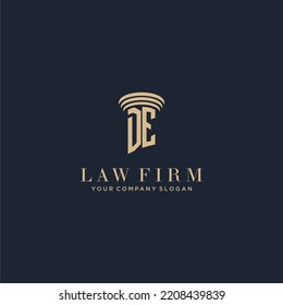 DE-Logo der ersten Monogram-Anwaltsfirma mit Säulendesign