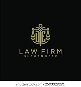 DE initial monogram logo for lawfirm with scale vector design