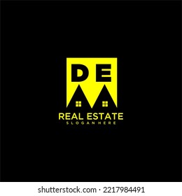 DE initial monogram logo real estate in square style design