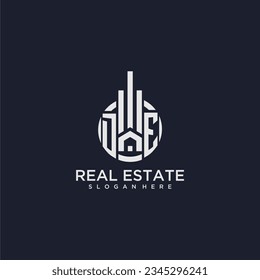 DE initial monogram logo for real estate with creative circle design vector