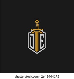 Monograma inicial de IDE para imagem em estilo escudo e espada