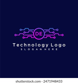 DE initial monogram for technology logo with circle style design