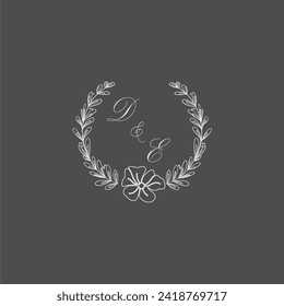 DE initial monogram wedding with creative leaf