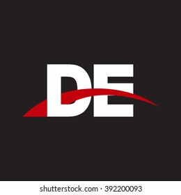 DE initial overlapping swoosh letter logo white red black background